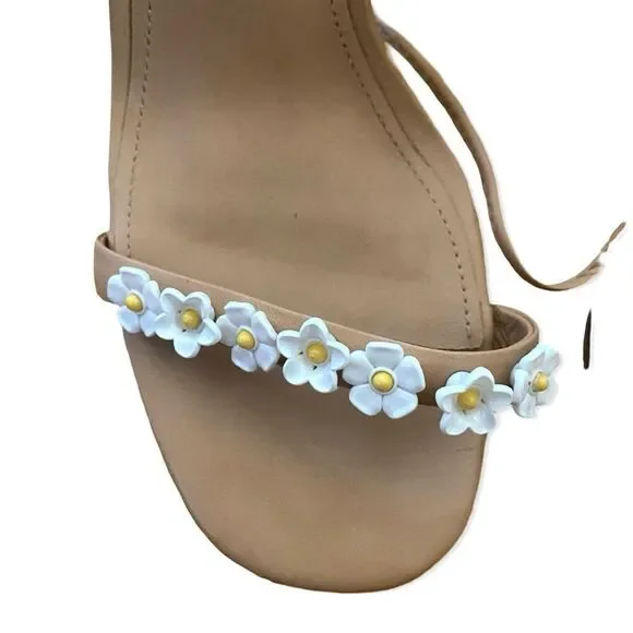 Larroude Goldie Sandals high heels shoes Tan Leather lace up flowers Sz 8.5 - Picture 10 of 15